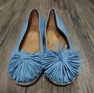 Comfortview Tilly Pom Pom Ballet Flats Size 8.5 Womens Blue Tassel Shoes